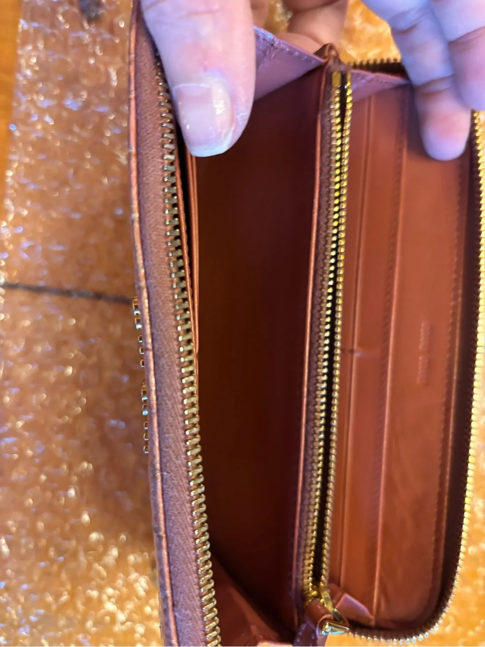 Authentic Miu Miu Croc-Embossed Zip Wallet in Peachy Pink.